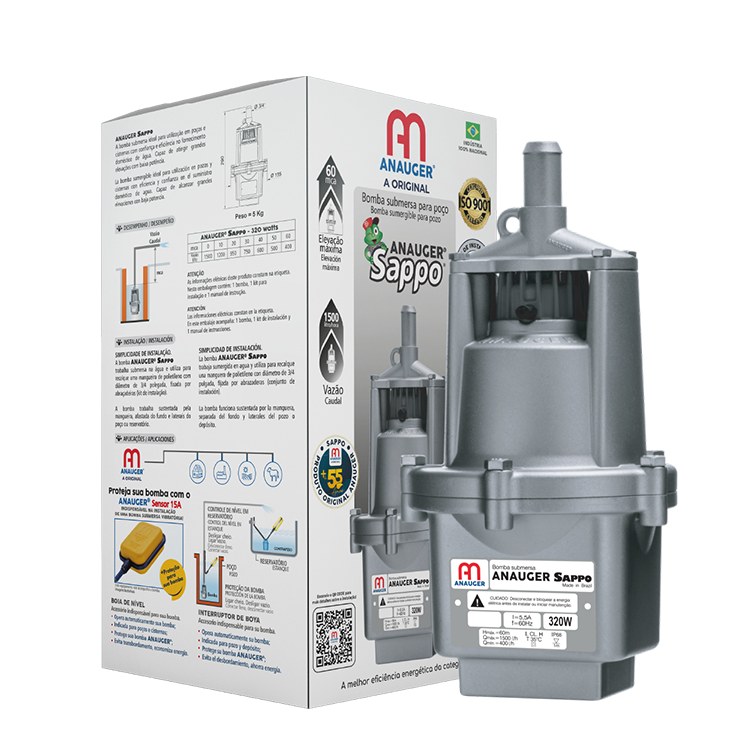Bomba submersa Anauger Sappo 5G com a embalagem