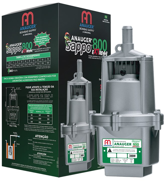 Bomba submersa Anauger Sappo 800 Extreme com a embalagem
