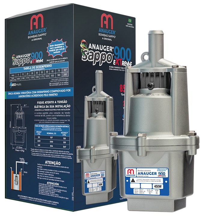 Bomba submersa Anauger Sappo 900 Extreme com a embalagem