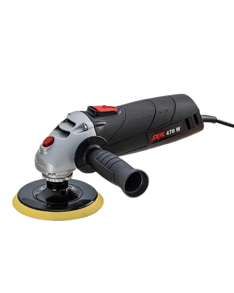 Politriz SKIL 470 W preta com disco de apoio amarelo